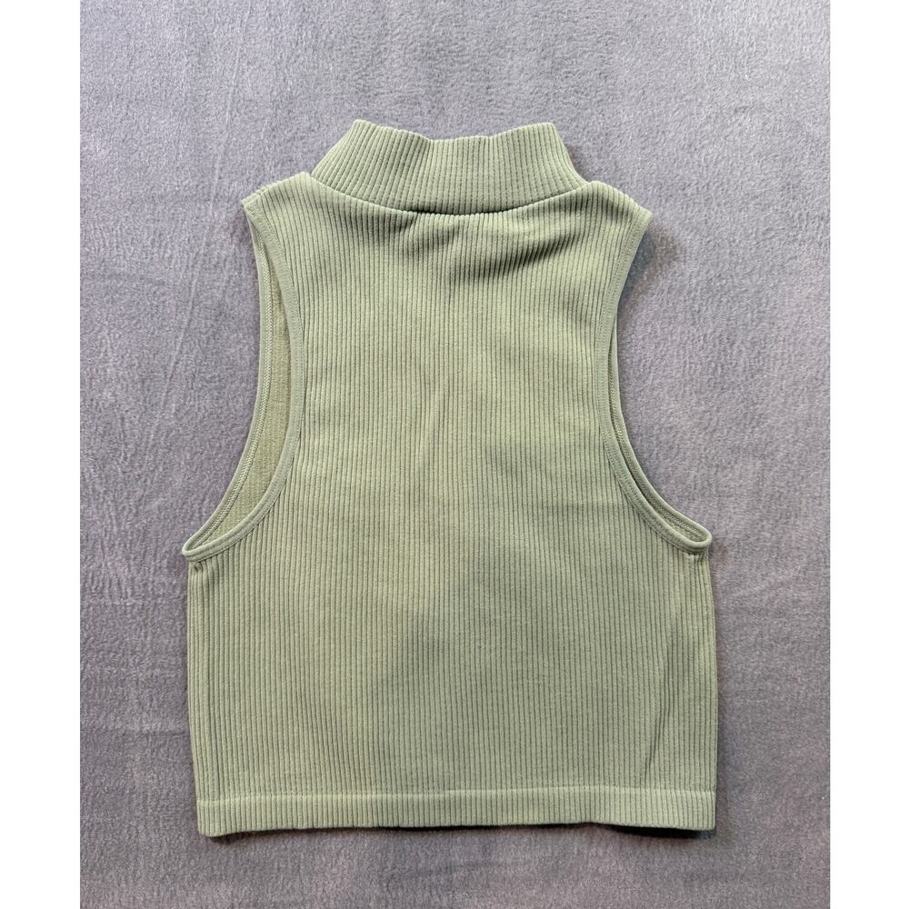 Zara Ribbed Fitted Strechy Sleeveless Tank Top Cropped Size XS Sage Green Layer - Picture 2 of 6